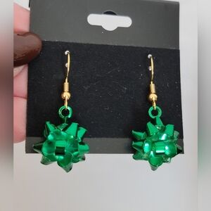 Handcrafted Green Bow Drop Earrings